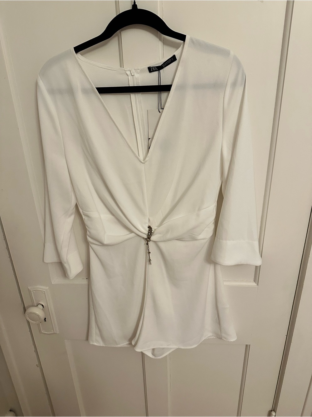 Zara Oyster White Romper Formal Bridal Event-wear Rhinestone Tie